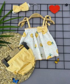 Βρεφικό Φορεματάκι με Κάλυμμα Πάνας Βρακάκι και Κορδέλα - Κίτρινο (102410)