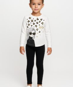 Joyce Παιδικό Σετ, Μπλούζα και Κολάν Παντελόνι με Σχέδιο "Fashion Passion" - Άσπρο (104878)