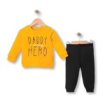 Βρεφικό Σετ Λεπτές Φόρμες, Μπλούζα και Παντελόνι με Σχέδιο "Daddy Is My Hero" - Κίτρινο (105156)