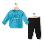 Βρεφικό Σετ Λεπτές Φόρμες, Μπλούζα και Παντελόνι με Σχέδιο "Daddy Is My Hero" - Μπλε (105179)