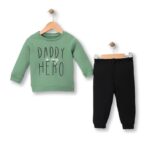Βρεφικό Σετ Λεπτές Φόρμες, Μπλούζα και Παντελόνι με Σχέδιο "Daddy Is My Hero" - Βεραμάν (105172)