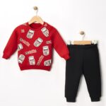 Βρεφικό Σετ Χοντρές Φόρμες Φούτερ, Μπλουζίτσα και Παντελόνι με Σχέδιο Γλυκό - Κόκκινο (ΝΟΥΤ-105032)
