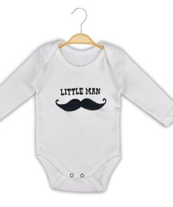 Βρεφικό Κορμάκι Μακρυμάνικο με Σχέδιο Μουστάκι "Little Man" - Άσπρο (106765)