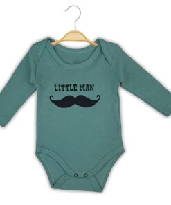 Βρεφικό Κορμάκι Μακρυμάνικο με Σχέδιο Μουστάκι "Little Man" - Πετρόλ  (106751)