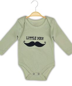 Βρεφικό Κορμάκι Μακρυμάνικο με Σχέδιο Μουστάκι "Little Man" - Χακί (106737)