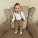 Σετ Βρεφικό Πουκάμισο Κορμάκι με Παντελόνι Καμπαρντινέ, Αποσπώμενες Τιράντες και Παπιγιόν - Μπεζ (106278)