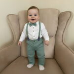 Σετ Βρεφικό Πουκάμισο Κορμάκι με Παντελόνι Καμπαρντινέ, Αποσπώμενες Τιράντες και Παπιγιόν - Πράσινο (106293)