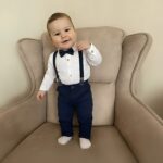 Σετ Βρεφικό Πουκάμισο Κορμάκι με Παντελόνι Καμπαρντινέ, Αποσπώμενες Τιράντες και Παπιγιόν - Σκούρο Μπλε (106286)