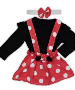 Βρεφική Φούστα Σαλοπέτα, Μακρυμάνικο Κορμάκι και Κορδέλα σε Πουά Σχέδιο – Κόκκινο (106831)