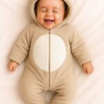 Βρεφικό Φορμάκι Fleece με Σχέδιο Αρκουδάκι και Ενιαία Κουκούλα - Μπεζ (105781)