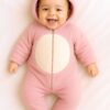 Βρεφικό Φορμάκι Fleece με Σχέδιο Αρκουδάκι και Ενιαία Κουκούλα - Ροζ (105799)