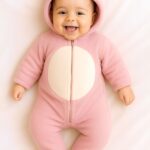 Βρεφικό Φορμάκι Fleece με Σχέδιο Αρκουδάκι και Ενιαία Κουκούλα - Ροζ (105799)