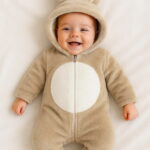 Βρεφικό Φορμάκι Fleece με Σχέδιο Λαγουδάκι και Ενιαία Κουκούλα - Μπεζ (105775)