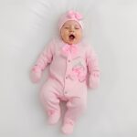 Βρεφικό Φορμάκι με Σκουφάκι και Γαντάκια με Σχέδιο Κορώνα και Φιογκάκια - Ροζ (106365)