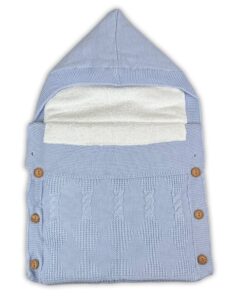 Βρεφικός Χειμερινός Πλεκτός Ποδόσακος Καροτσιού με Κουκούλα - Γαλάζιος, 0-9 Μηνών (106474)