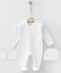 Βρεφικό Φορμάκι με Σκουφάκι και Γαντάκια Μονόχρωμο - Άσπρο (106977)