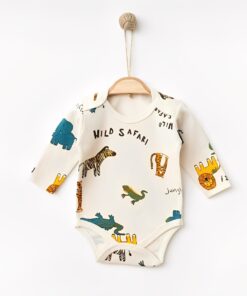 Βρεφικό Κορμάκι Μακρυμάνικο με Σχέδιο Ζωάκια της Ζούγκλας - Μπεζ (108055)