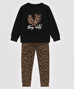 Joyce Χειμερινό Παιδικό Σετ Φόρμες, Μπλούζα και Παντελόνι Κολάν - Μαύρο (109401)