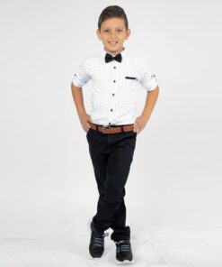 Παιδικό Σετ Μακρυμάνικο Πουκάμισο με Παντελόνι Καμπαρντινέ και Αποσπώμενο Παπιγιόν με Ζώνη - Σκούρο Μπλε (108598)