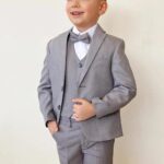 Παιδικό Σετ Σακάκι, Γιλέκο, Πουκάμισο με Παντελόνι και Αποσπώμενο Παπιγιόν - Γκρι (108701)