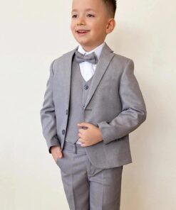 Παιδικό Σετ Σακάκι, Γιλέκο, Πουκάμισο με Παντελόνι και Αποσπώμενο Παπιγιόν - Γκρι (108701)