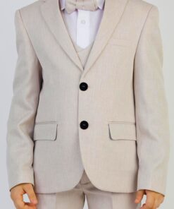 Παιδικό Σετ Σακάκι, Γιλέκο, Πουκάμισο με Παντελόνι και Αποσπώμενο Παπιγιόν – Μπεζ (108654)