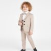 Παιδικό Σετ Σακάκι, Γιλέκο, Πουκάμισο με Παντελόνι και Αποσπώμενο Παπιγιόν - Μπεζ (108654)