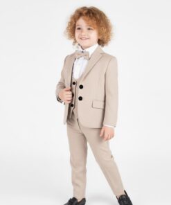 Παιδικό Σετ Σακάκι, Γιλέκο, Πουκάμισο με Παντελόνι και Αποσπώμενο Παπιγιόν - Μπεζ (108654)