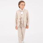 Παιδικό Σετ Σακάκι, Γιλέκο, Πουκάμισο με Παντελόνι και Αποσπώμενο Παπιγιόν - Μπεζ (108677)