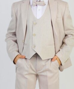 Παιδικό Σετ Σακάκι, Γιλέκο, Πουκάμισο με Παντελόνι Καμπαρντινέ και Αποσπώμενο Παπιγιόν – Μπεζ (108518)