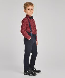 Σετ Πουκάμισο με Παντελόνι Καμπαρντινέ και Αποσπώμενες Τιράντες και Παπιγιόν - Μπορντό (108734)