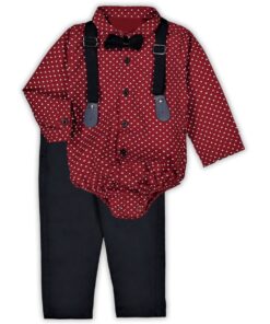 Σετ Βρεφικό Πουκάμισο Κορμάκι με Παντελόνι Καμπαρντινέ και Ξεχωριστές Τιράντες και Παπιγιόν - Μπορντό (108449)