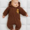 Βρεφικό Φορμάκι Εξόδου Fleece με Κουκούλα Ήρωα Κινουμένων Σχεδίων - Καφέ (108944)