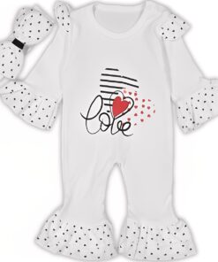 Βρεφικό Φορμάκι με Σχέδιο Καρδούλες και Κορδέλα για το Κεφάλι “Love” – Άσπρο (108383)