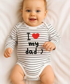 Βρεφικό Κορμάκι Μακρυμάνικο με Σχέδιο Ριγέ Σχέδιο "I Love My Dad" - Άσπρο (108330)