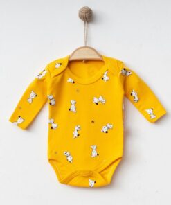 Βρεφικό Κορμάκι Μακρυμάνικο με Σχέδιο Σκυλάκια - Κίτρινο (108238)