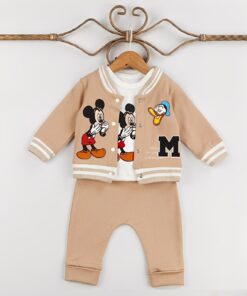 Βρεφικό Λεπτό Σετ Μπλούζα με Παντελονάκι και Ζακέτα με Ήρωες Κινουμένων Σχεδίων - Μπεζ (108355)