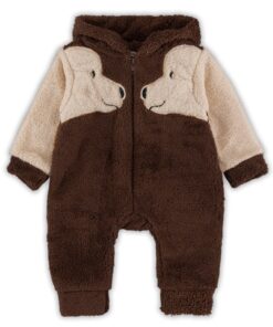 Βρεφικό Φορμάκι Εξόδου Fleece με Κουκούλα και Σχέδιο Σκυλάκια – Καφέ (110895)
