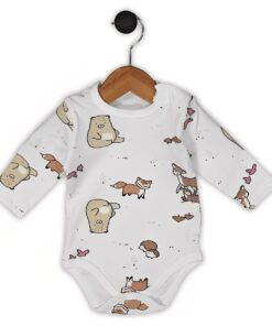 Βρεφικό Κορμάκι Μακρυμάνικο με Σχέδιο Διάφορα Ζωάκια - Άσπρο (110685)