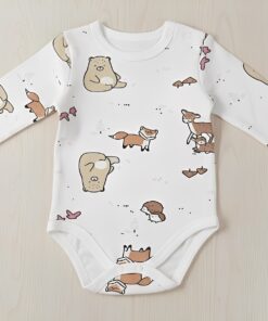 Βρεφικό Κορμάκι Μακρυμάνικο με Σχέδιο Διάφορα Ζωάκια - Άσπρο (110685)