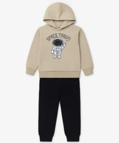 Joyce Παιδικό Σετ Χοντρές Φόρμες Φούτερ, Μπλούζα και Παντελόνι "Space Travel" - Μπεζ (111423)