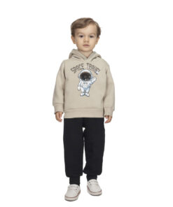 Joyce Παιδικό Σετ Χοντρές Φόρμες Φούτερ, Μπλούζα και Παντελόνι "Space Travel" - Μπεζ (111423)