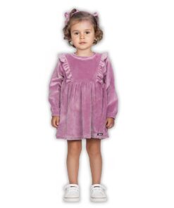 Joyce Παιδικό Φόρεμα Βελουτέ με Βολάν Σχέδιο - Λιλά (111430)