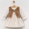 Παιδικό Φλοράλ Φόρεμα με Γούνινο Γιλέκο - Καφέ (112410)