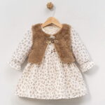 Παιδικό Φλοράλ Φόρεμα με Γούνινο Γιλέκο - Καφέ (112410)