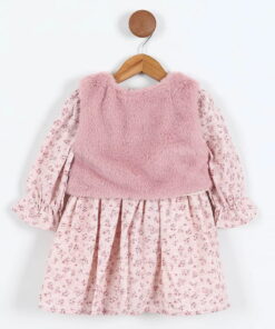 Παιδικό Φλοράλ Φόρεμα με Γούνινο Γιλέκο – Πούδρα (112389)