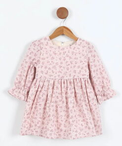 Παιδικό Φλοράλ Φόρεμα με Γούνινο Γιλέκο – Πούδρα (112389)