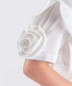 Παιδικό Φόρεμα Κοντομάνικο με Βολάν και Ζώνη – Άσπρο (112290)