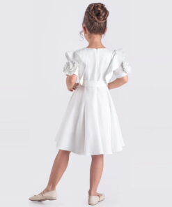Παιδικό Φόρεμα Κοντομάνικο με Βολάν και Ζώνη – Άσπρο (112290)