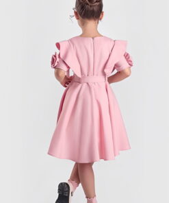 Παιδικό Φόρεμα Κοντομάνικο με Βολάν και Ζώνη – Επίσημο & Κομψό – Ροζ (112269)